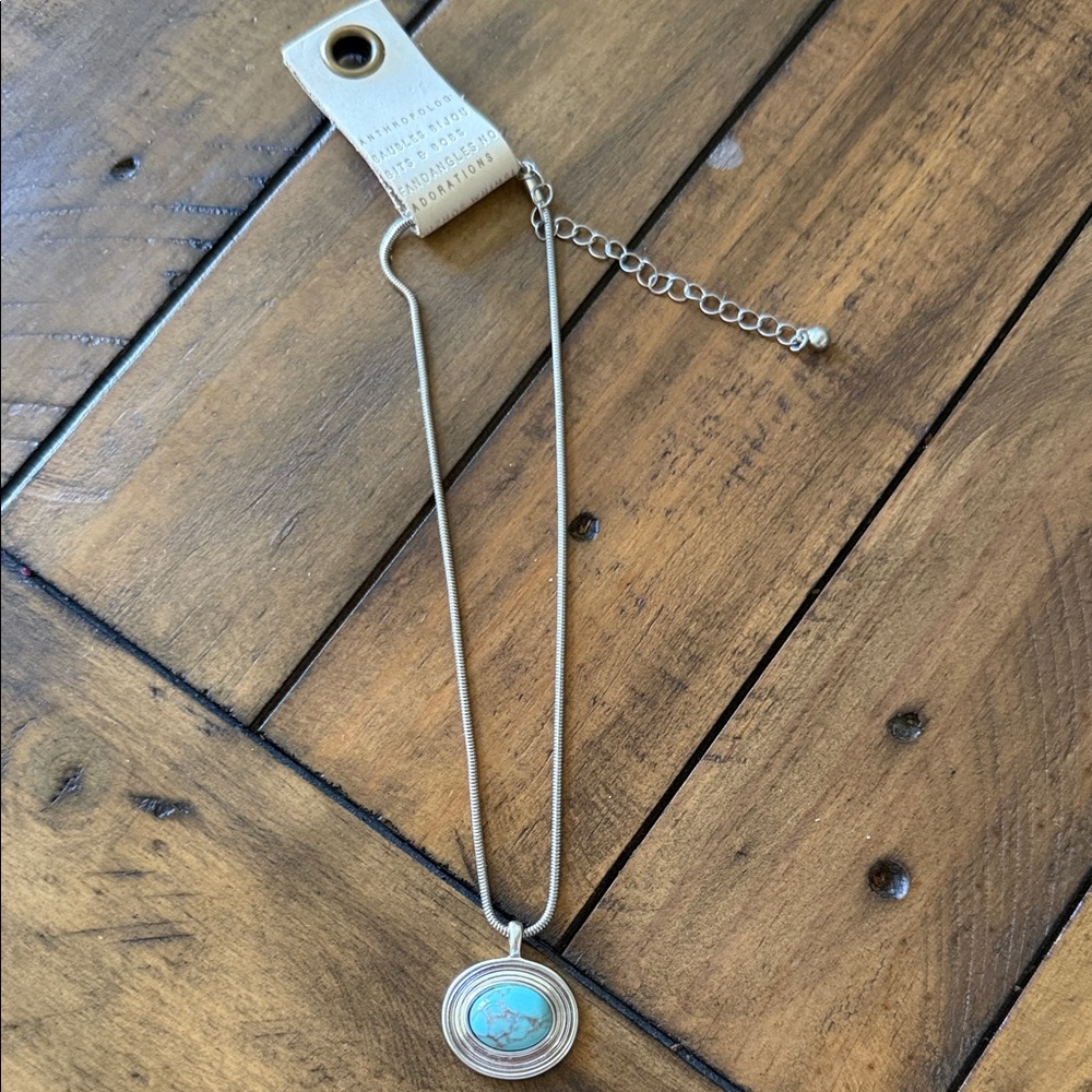 New Anthropologie Silver Necklace with Turquoise Pendant